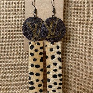Leather earrings, designer, cheetah